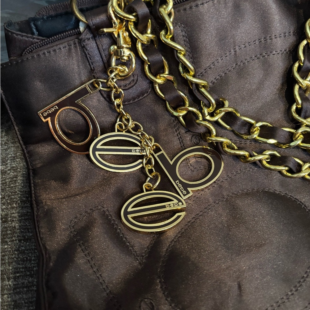 bebe Brown Satchel with Gold Accents